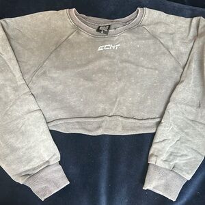 Echt Grey Washed Cropped Crew Neck Size Small